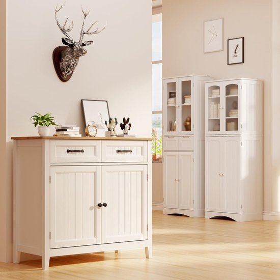 Keukenkast met Werkblad – Dressoir met Lade, 3 Deuren & Magnetronplank