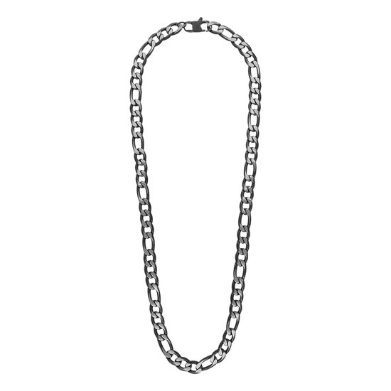 Lucardi Acier plaqué noir avec maillons figaro Collier Acier