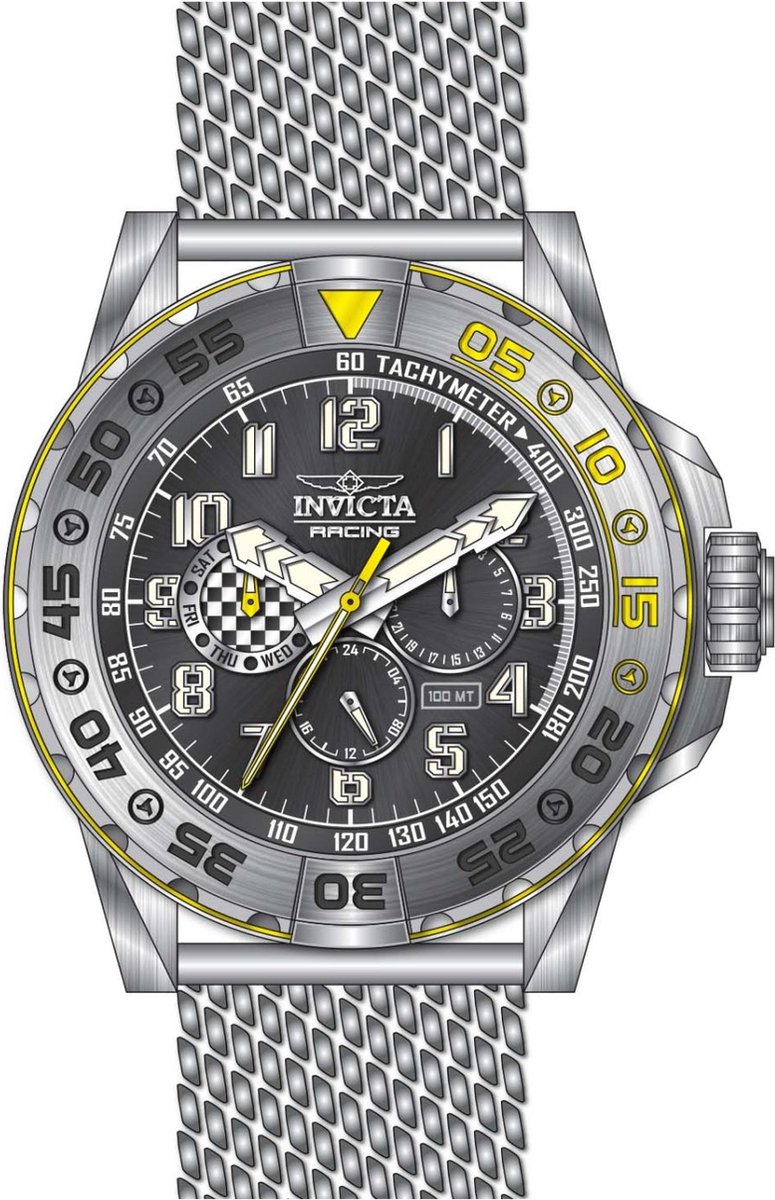 Invicta Racing 47214 Heren Horloge - Waterdicht - Analoog - Quartz Uurwerk - Roestvrij Staal met zwarte Wijzerplaat - 48mm