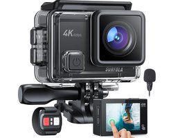 Surfola SF430PRO Actiecamera 4K – Motorfietshelm Onderwater WiFi Touch Screen Camera met 60FPS 20MP 8X Zoom Lens EIS stabilisatie – inclusief afstandsbediening, externe microfoon, 2 * batterijen en accessoires kit