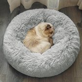 Pluizig rustgevend kattenkussen - donutmand voor katten en honden - wasbaar - 60 cm lichtgrijs fluffy dog ​​bed