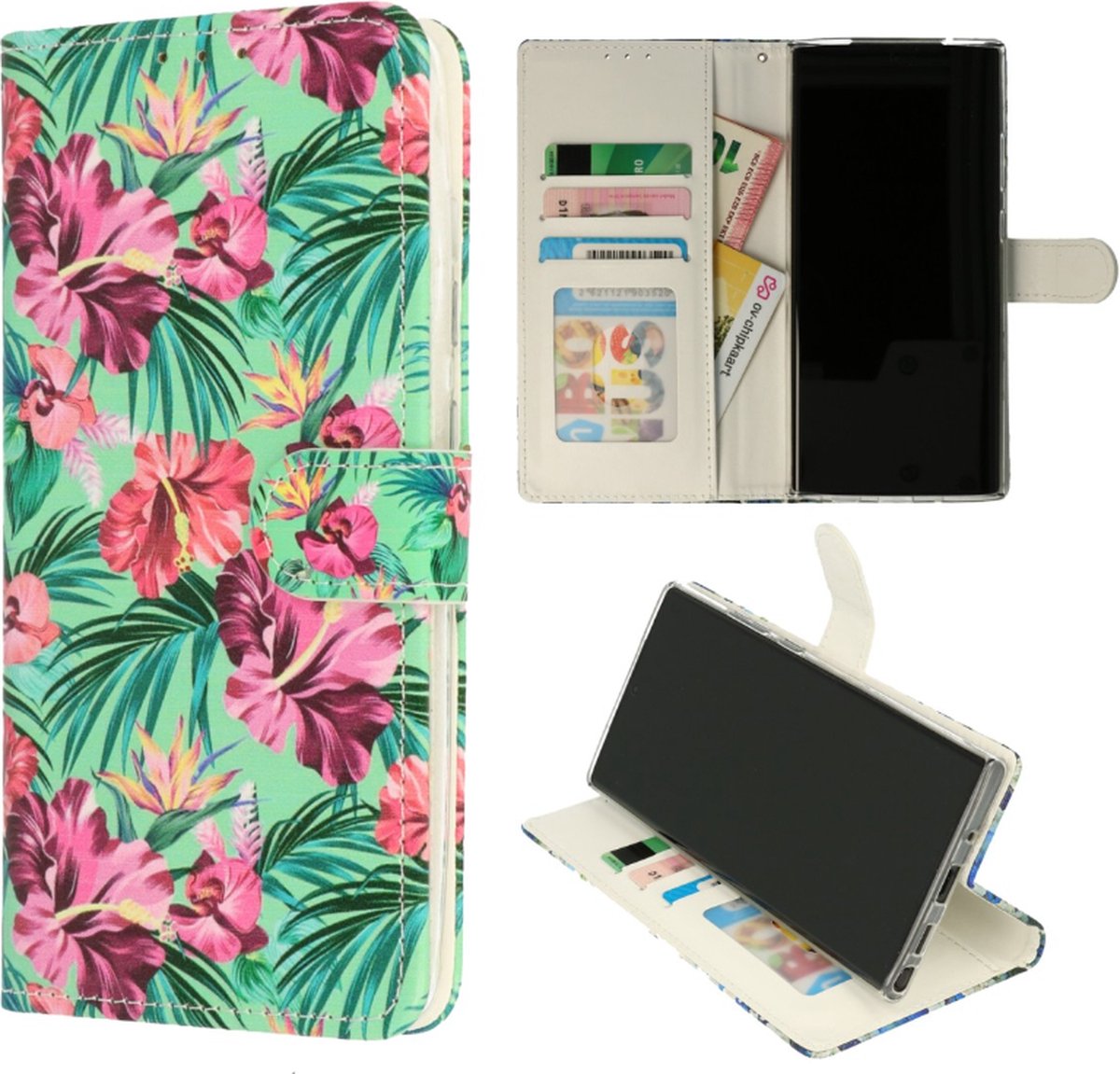 Cityhoesje-Backcase geschikt voor Samsung S23 Ultra- Bloemen Tropical – Pasjeshouder