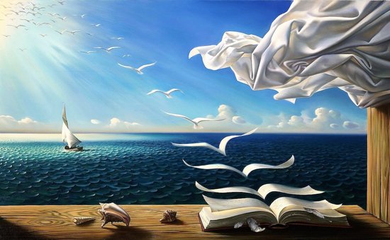 Salvador Dali- Book Of Waves- Alu/Dibond. - Blind Aluminium Ophang-frame - Luxe wanddecoratie - Fotokunst - professioneel verpakt en gratis bezorgd