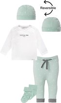 Noppies - Kledingset - 4delig - Broek Bo Mint - Shirt Hester Wit - Mutsje - 2 paar sokjes - Maat 50