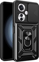 Oppo Reno 11F Hoesje - MobyDefend Pantsercase Met Draaibare Ring - Zwart - GSM Hoesje - Telefoonhoesje Geschikt Voor Oppo Reno11 F