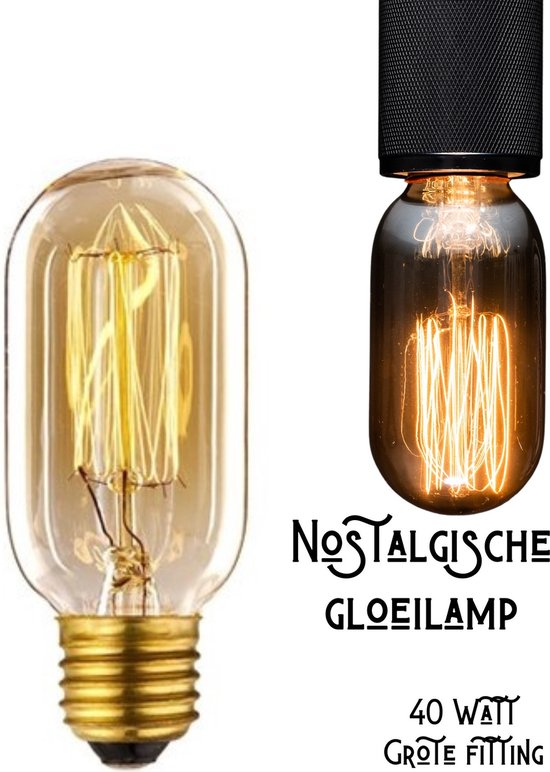 Foto: Gloeilamp grote fitting t 45 kooldraadlamp vintage e27 fitting 40 watt retro decoratielamp