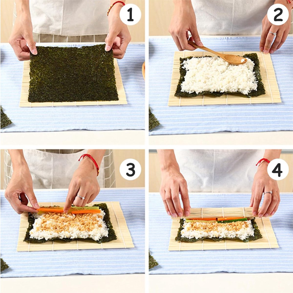 7 stuks bamboe sushi roll DIY bamboe mat sushi gecarboniseerde rolmat sushi roller bamboe sushi mat bamboe mat sushi roller voor doe-het-zelf bamboe mat beginners starterset sushi kit