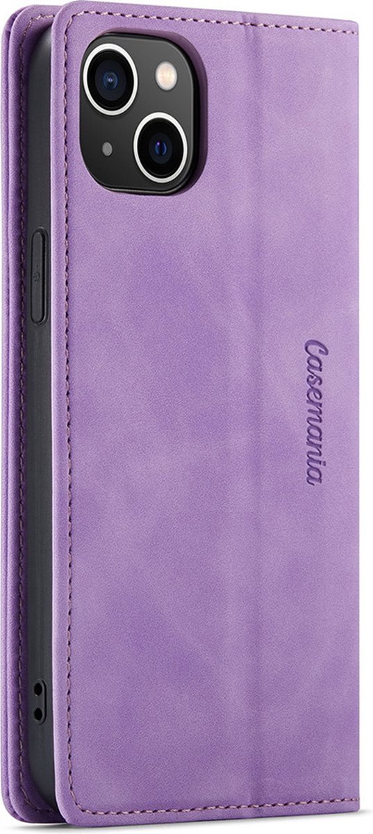 CaseMania Bookcase hoesje geschikt voor iPhone 15 Plus - Effen Lila - Kunstleer