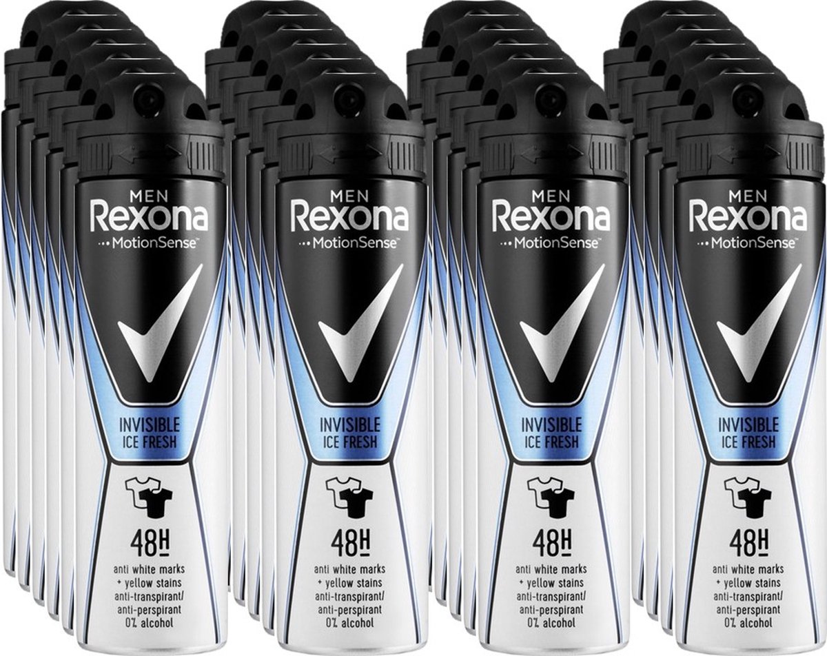 Goedkoopste Rexona Men Invisible Ice - Deodorant - 150 ml - Voordeelverpakking 24 stuks