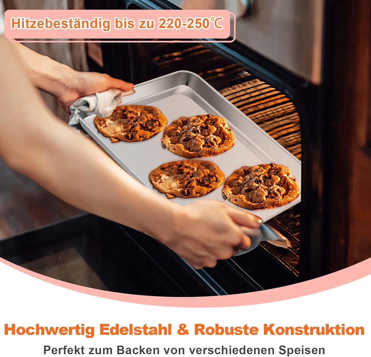 Bakplaten, set van 2, roestvrij staal, rechthoekig, voor bakken, koken, serveren, 26 x 20 x 2,5 cm, gezond en hoogwaardig, gemakkelijk te reinigen en vaatwasmachinebestendig