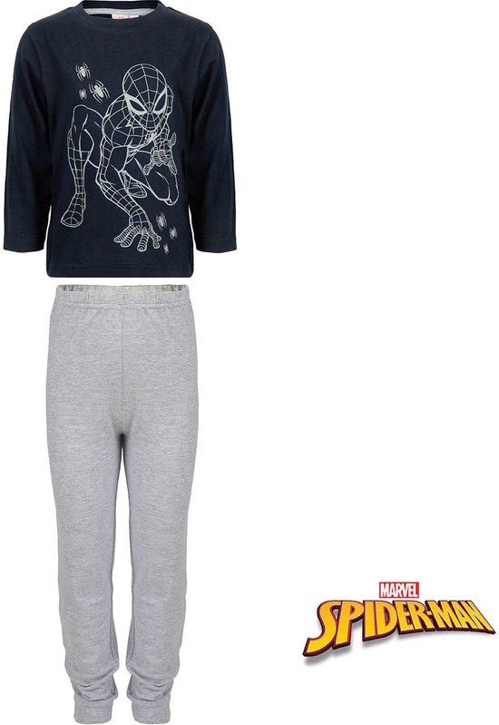 Spiderman pyjama - 100% katoen - Marvel Spider-Man pyama - grijs met blauw