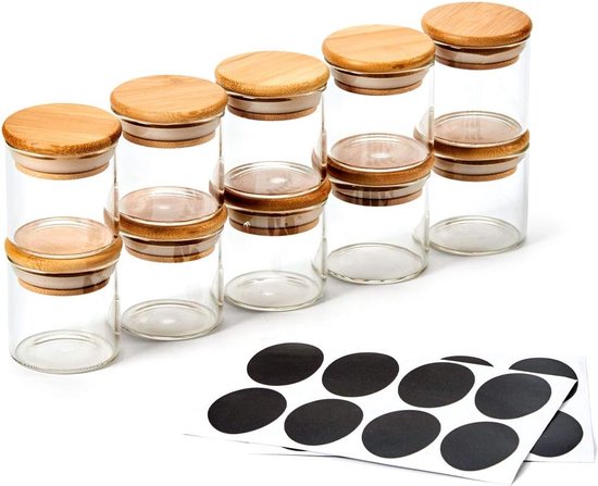 Set van 8 kruidenpotjes, groot en klein, kruidenorganizer, mooie transparante kruidendoos, set kruidenflessen, waterdicht, potten met deksel voor specerijen en aroma's, BPA-vrij, 8 stuks Set van 8 kruidenpotjes, groot en klein, kruidenorganizer, mooie transparante kruidendoos, set kruidenflessen, waterdicht, potten met deksel voor specerijen en aroma's, BPA-vrij, 8 stuks