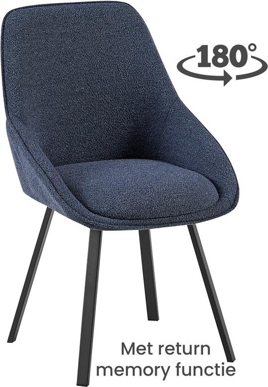 2x Eetkamerstoelen - Set van 2 - Stoelen - Dean - Draaibaar - Boucle - Stof - Antraciet - Zwart stalen poot