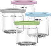 GoMaihe set van 4 Creami containers voor de Ninja Creami ijsmachine - kuipjes accessoires voor NC301 NC300 NC299AMZ serie, BPA-vrij, vaatwasmachinebestendig, lekvrij - in roze, groen, grijs en blauw
