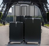 Travelsuitcase - Kofferset 3 delig - Aluminium frame / polycarbonaat schaal - Reiskoffer met TSA slot - Zwart