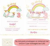 Uitnodiging kinderfeestje - Kinderfeest - Uitnodigingen - Verjaardag - Inclusief enveloppen - Eigen design en print - Wenskaart - Unicorn 3 jaar - 20 stuks - A6