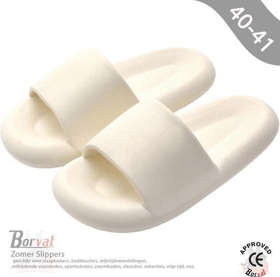 Foto: Borvat zomer slippers wolk zachte slippers paar thuis outdoor slipper zomer strand slaapkamer schoenen dames slippers dikke bodem sandalen unisex wit maat 40 41