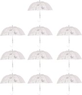 Set van 10 Doorzichtige Trouwparaplu's: Onmisbaar Accessoire voor een Magische Bruiloft - Transparante Paraplu met Hartjes | Windproof | 98cm Diameter