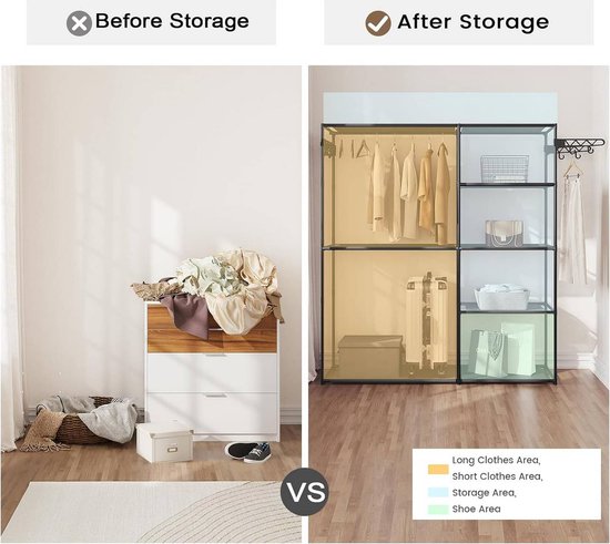 BukkitBow - Portant à vêtements ouvert - Métal et intissé - 148x166x42,5 cm - Capacité 30kg