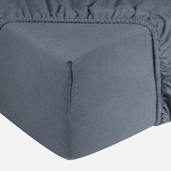 DoubleDry Jersey Stretch Hoeslaken - 100% Katoen - Tweepersoons 140x200 cm - 25cm Matrasdikte - Rondom Elastiek - Blauw Melange