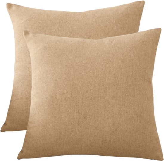 Foto: Buitenkussens rustig beige 45x45 cm set van 2 effen linnen look modern buitenkussentjes liveonce