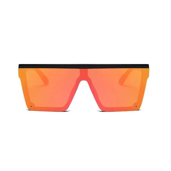 Zonnebril vierkant - Zonnebrillen - Festival bril - Rave bril - Glasses - Zwart - Oranje/rood glas van Feestbrillen.com — afbeelding 4
