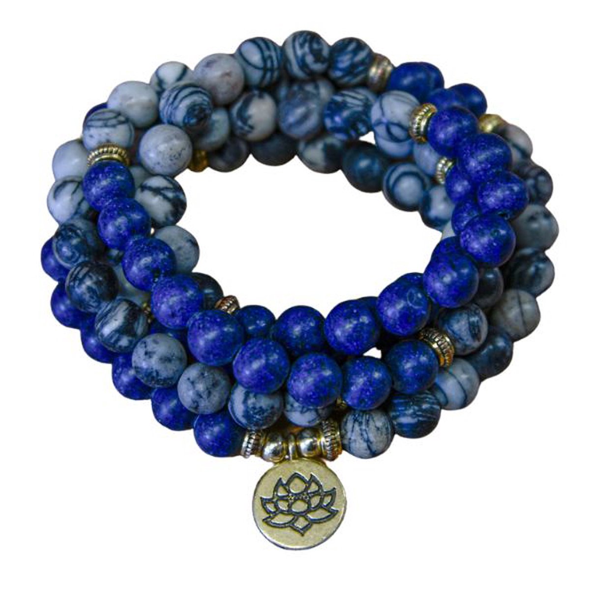 Collier Sautoir Perles Jaspe Impérial Turquoise & Lotus – Longueur 70cm – Fait Main En France