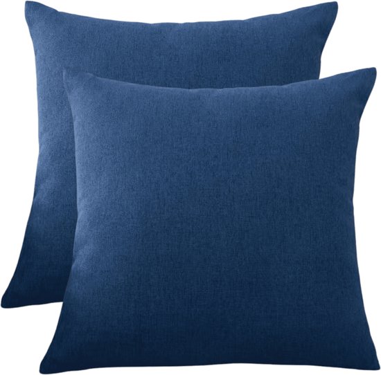 Foto: Buitenkussens marine blauw 45x45 cm set van 2 effen linnen look modern buitenkussentjes liveonce