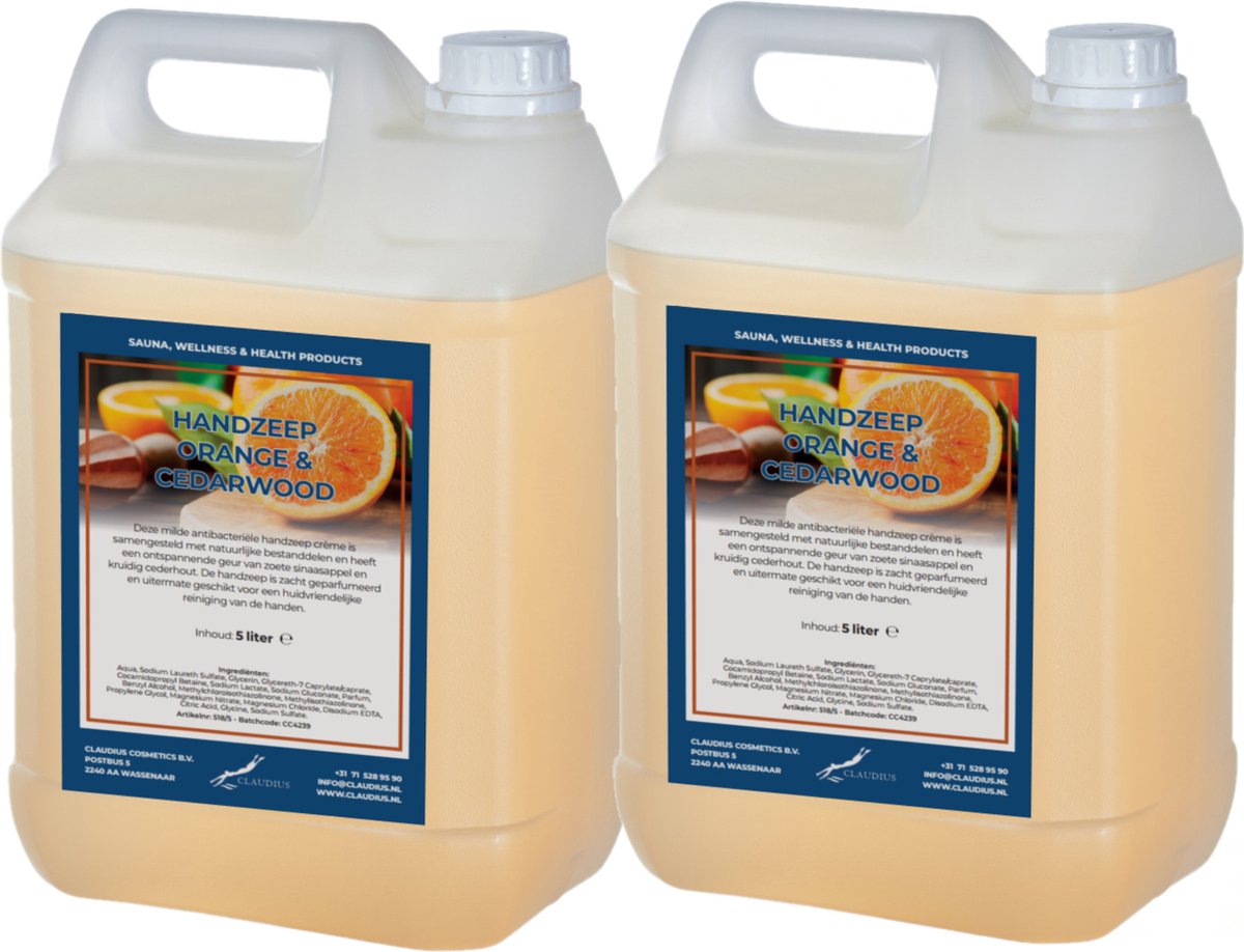 Goedkoopste Handzeep Sweet Orange & Cedarwood 5 liter - set van 2 stuks - navulling - Voordeelverpakking