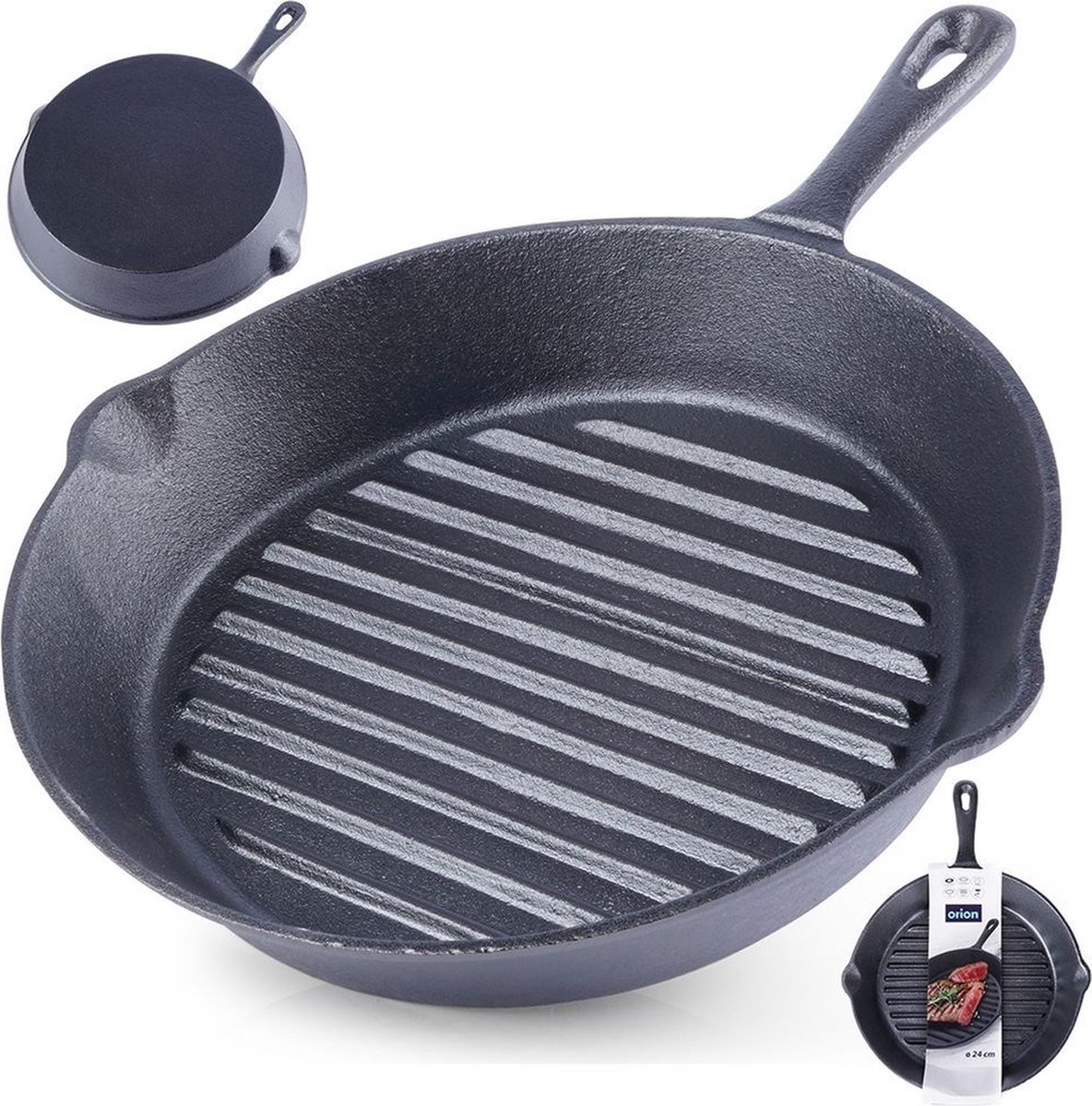 Gietijzeren Grillpan met Houten Handgreep - 28 x 28 x 4 cm - Steakpan
