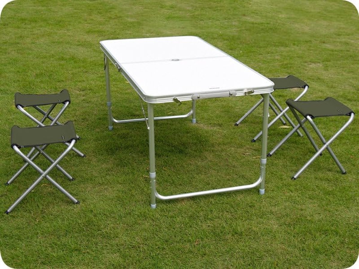 Table de fête en aluminium réglable en hauteur portable et 4 chaises ensemble de Table de fête en aluminium réglable en hauteur portable et 4 chaises ensemble de