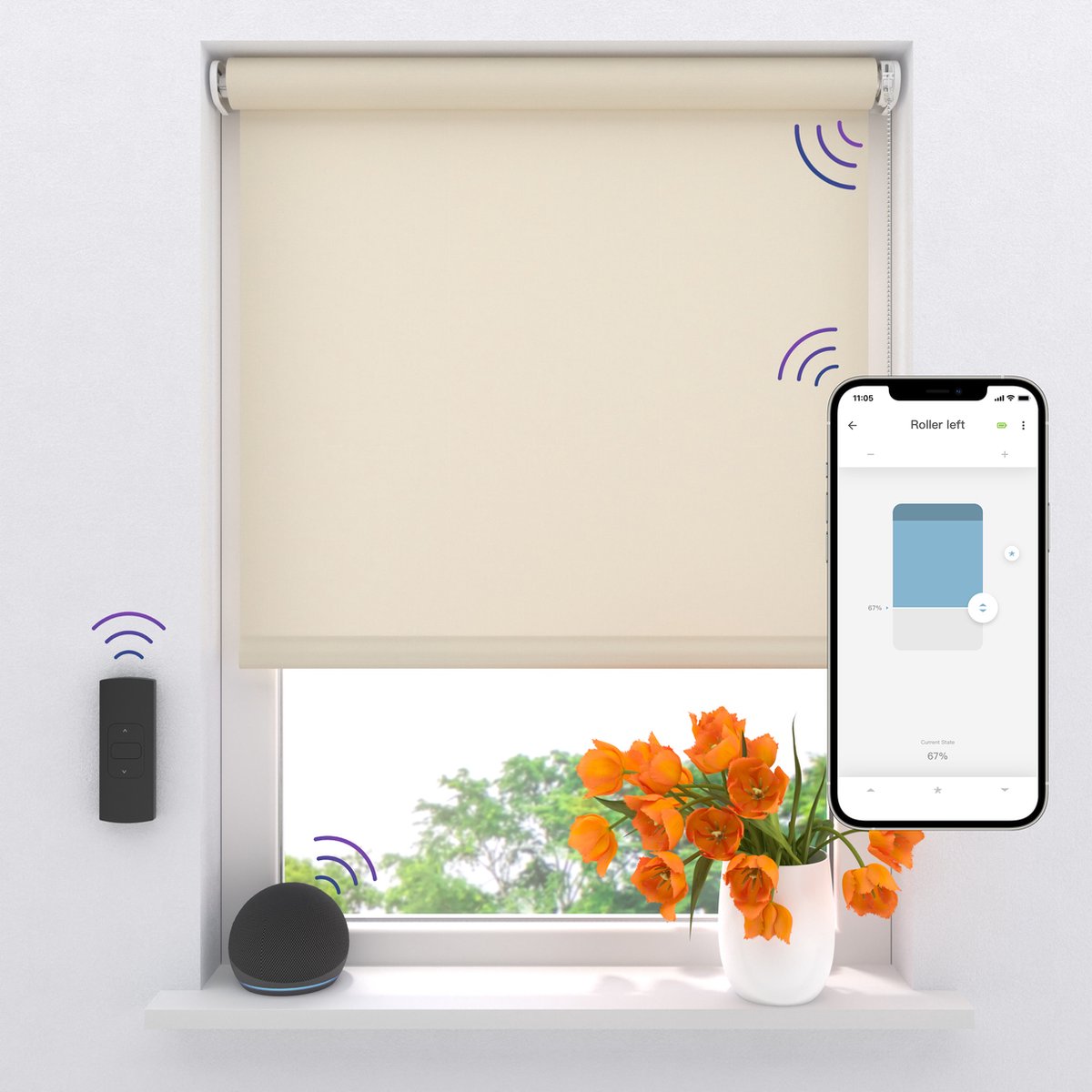 DTCH® Elektrisch rolgordijn Lichtdoorlatend - Easy - Sand - 230 x 190 cm - Motionblinds CMD-03