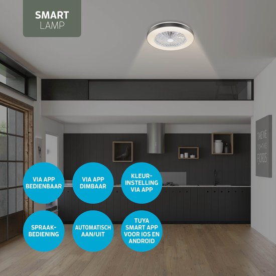 Varin® Ventilator met LED verlichting - Zwart - Tuya Wifi - LED RGBW - Ø 48cm - 6 snelheden - Super stil - Met afstandsbediening en gratis app - Ventilatorkachel - Ventilatoren plafond - Verkoeling en verwarming — afbeelding 4