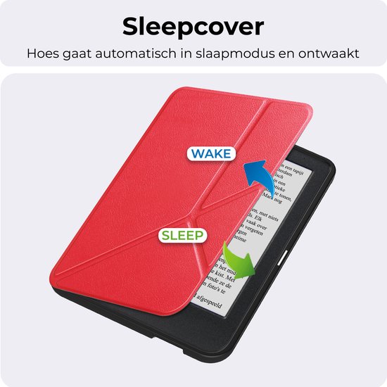 Hoesje Geschikt voor Kobo Clara BW Hoesje Luxe Bescherm Case Trifold - Hoes Geschikt voor Kobo Clara BW Hoes Book Cover - Rood van Merkloos — afbeelding 3