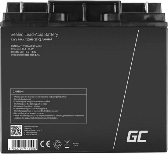 Green Cell 12V 18Ah (11mm) 18000mAh VRLA AGM storage accu van Green Cell — afbeelding 4