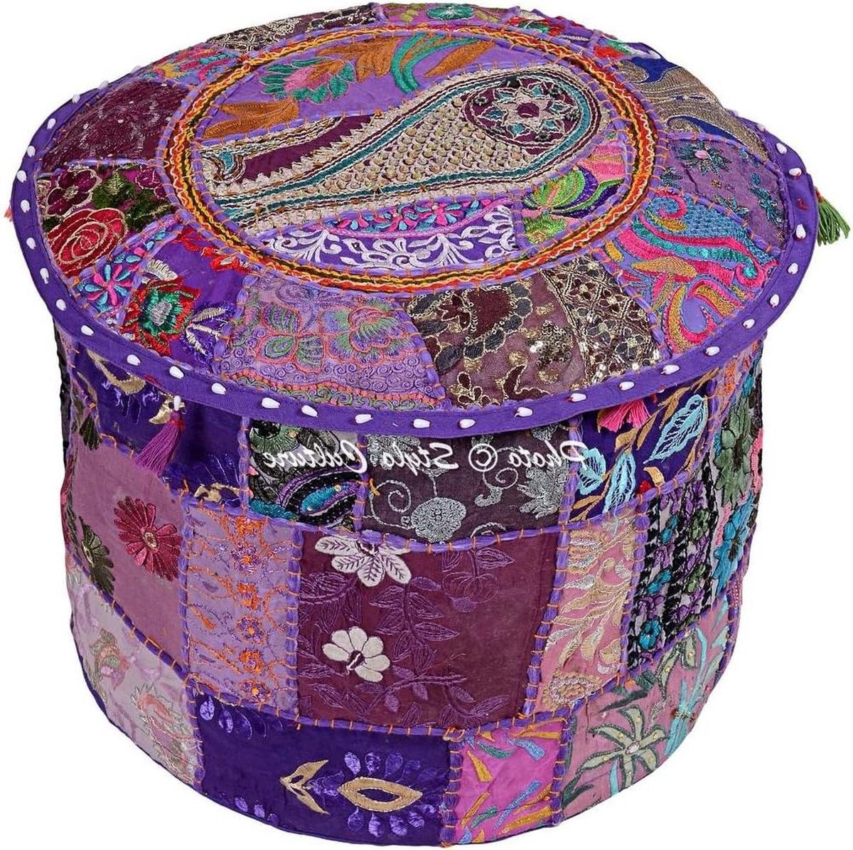Cultuur katoen patchwork geborduurde osmanische kruk poef afdekking - paarse bloemen ottoman meubels
