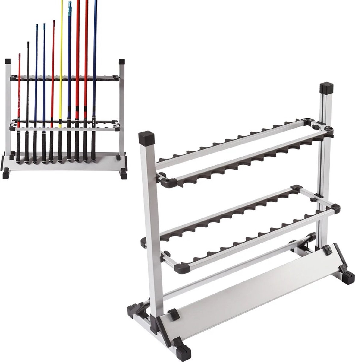 Tumex - Vishengel Opbergrek - Aluminium Hengelrek - Hengelhouder - Opslagrek voor 24 Hengels - Ruimtebesparend - 73x32,5x72cm