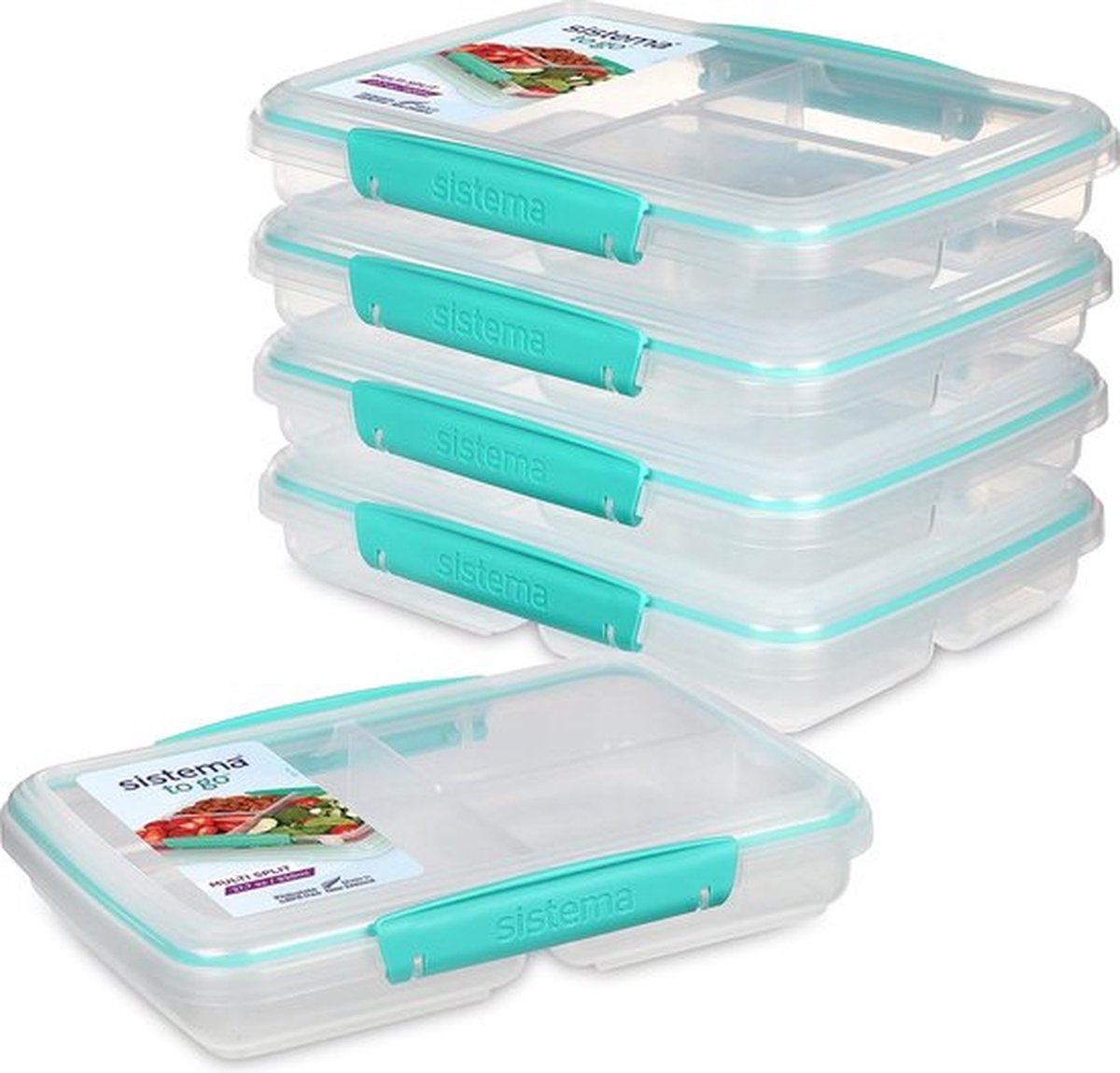Lunchbox met vakken voor het portioneren 820 ml lunchbox met stapelbaar ontwerp en clips BPA-vrij Set van 5 opslagcontainers