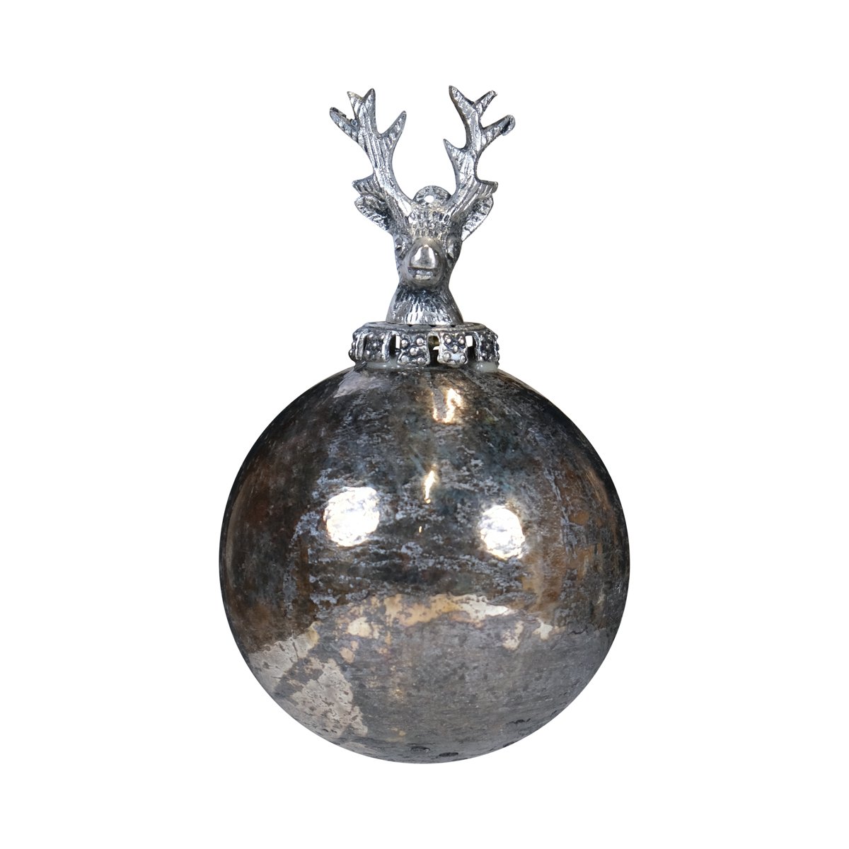 decoratie bal hert antiek zilver 10cm