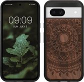 kwmobile coque de téléphone adaptée à Google Pixel 8a - Coque avec pare-chocs - bois de noyer - Au design Indian Sun marron foncé