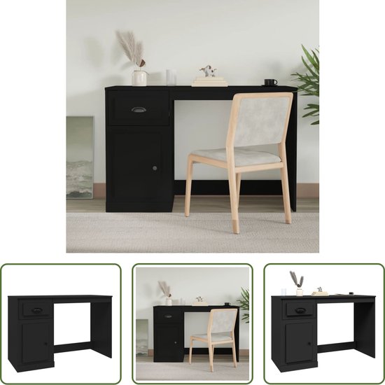 Foto: The living store bureau s bureau 115 x 50 x 75 cm zwart houten bureau met lade en opbergruimte