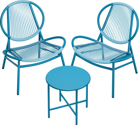Rotan balkon loungeset (5-delig), acaciahouten blad met grijze kussens