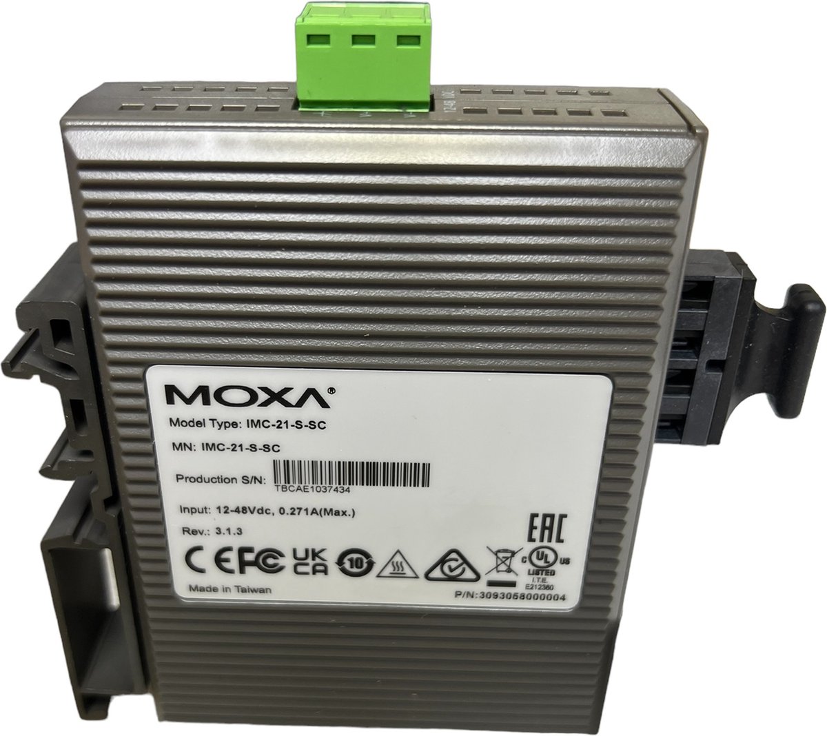 Moxa IMC-21-S-SC, 100 Mbit/s, 10/100Base-T(X), 100Base-FX, Bedraad, 40000 m, 1310 nm, -36 dBmW