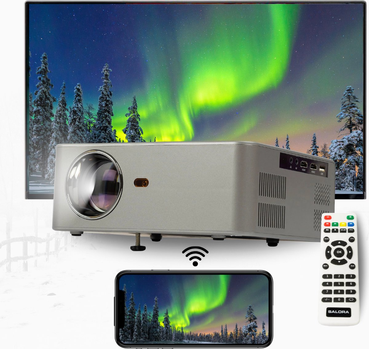Salora 43BHM2250 - Beamer - HD - LED - Screen Mirroring - 180 Ansi lumen - Compact