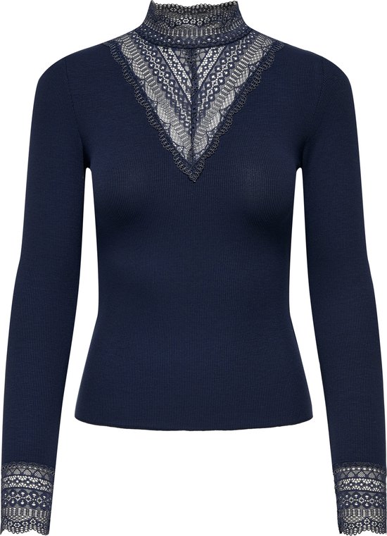 Foto: Only t shirt onltilde l s high neck lace top jrs 15207788 navy blazer dames maat l