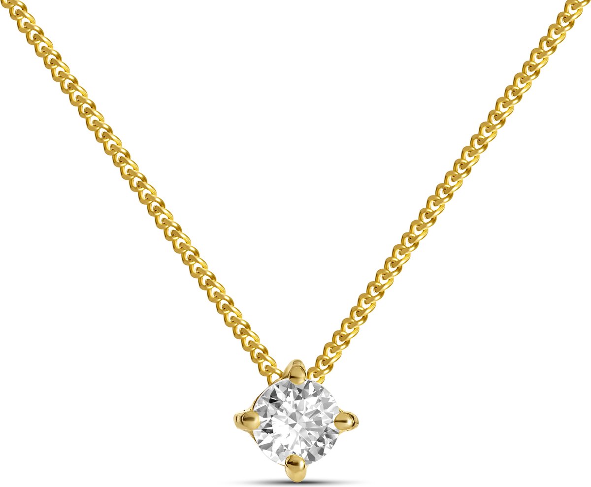 Miore Pure Collier Ketting Dames - 14 Karaat Goud - Met Diamanten - Met Hanger - 45 cm