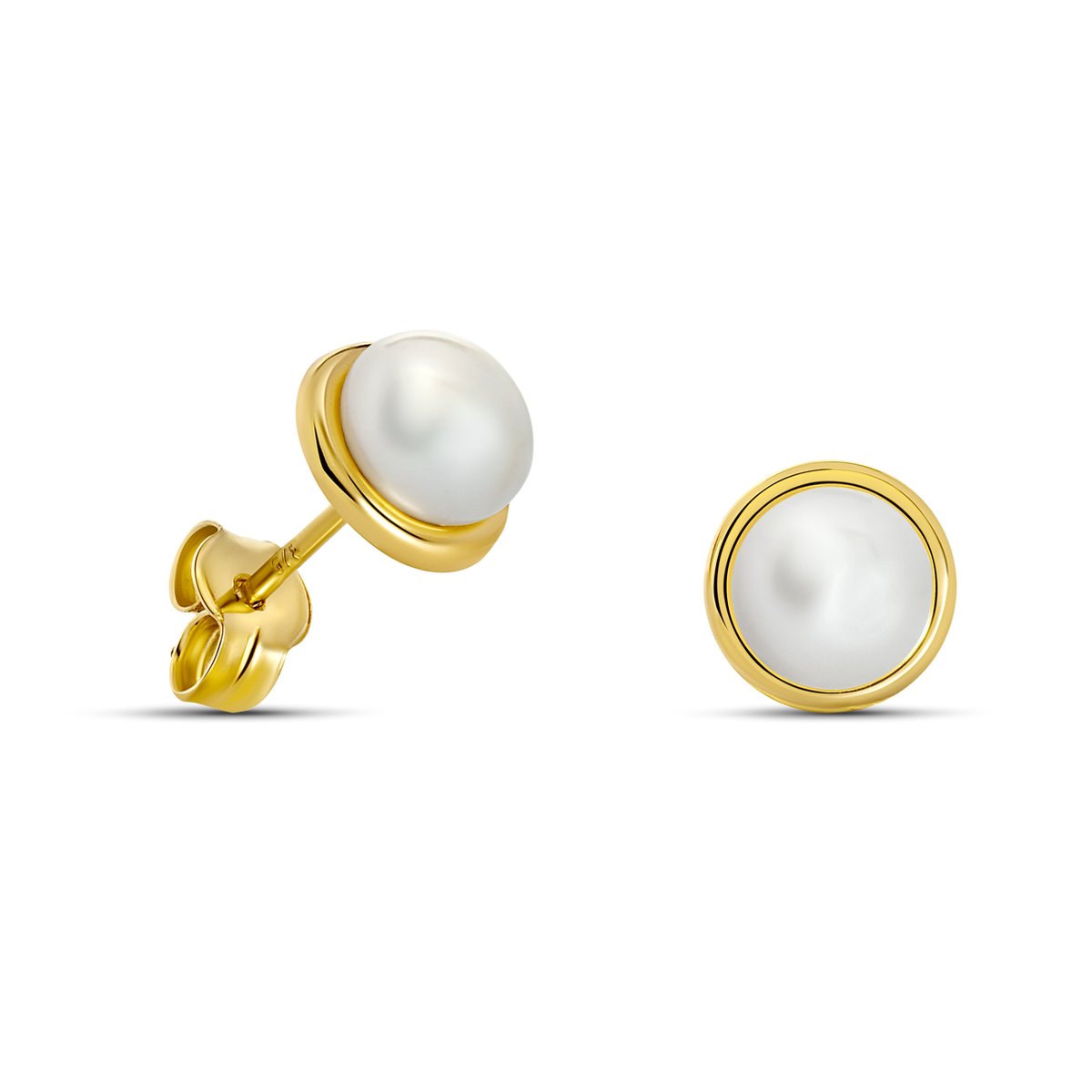 Miore Pure Oorbellen - 9 Karaat - Kleur Geelgoud - Met Zoetwaterparels - Handgemaakte Sieraden - Knopjes - Elegante Dames Sieraden - 7 mm