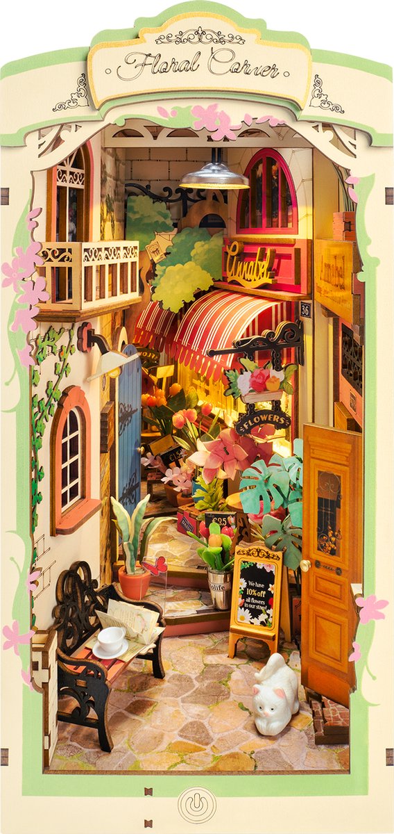 Robotime Floral Corner | Houten Book Nook DIY-miniatuurhuis | TGB09 | Knutselen | Bouwpakket | Hobby | Boekensteun | Creatief — afbeelding 3