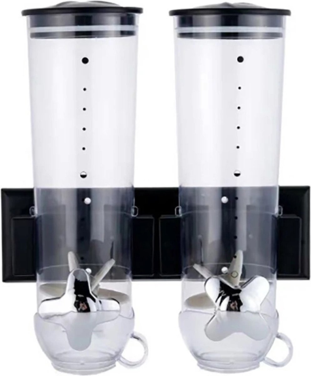 Graandispenser 2x 1.5kg Cornflakes dispenser cornflakes Voedsel dispenser Voorraadbussen 3kg capaciteit Muur montage Zwart