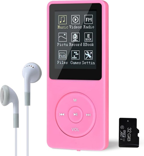 Dynabright MP3 speler Bluetooth - 32GB Memory Card - Roze - Mp3/Mp4 - FM...